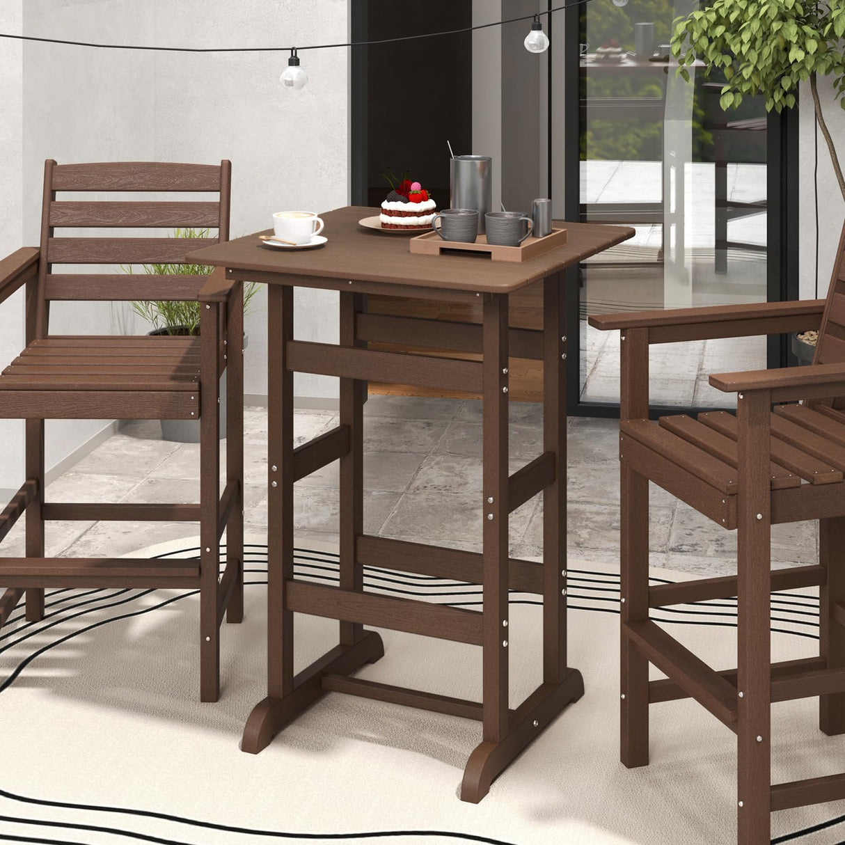 Giantex 42" Height Outdoor Tall Bar Table, HDPE Square Pub Tables with Wood Grains, High Top, Cocktail Bistro Table for Adirondack Chairs, Patio, Garden, Poolside, Yard, Balcony, Brown Giantex