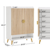 Tribesigns Shoe Cabinet with Doors, 7-Tier Shoe Storage Cabinet with Adjustable Shelves, Wooden Shoes Rack Shoe Storage Organizer for Entryway, Hallway, Closet, Living Room, Wood and Gold Tribesigns