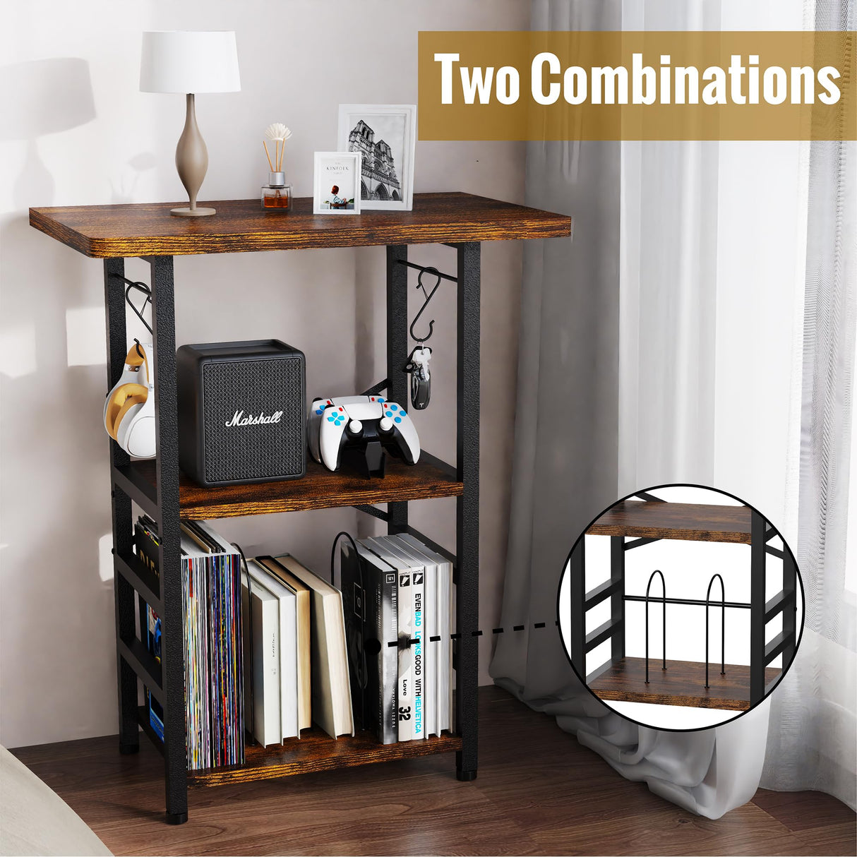 YAKANJ Record Player Stand with Extended Desktop,Large Record Player Table with Vinyl Storage,Turntable Stand with Record Holder Vinyls Display Shelf for Music Room Studio,Retro YAKANJ