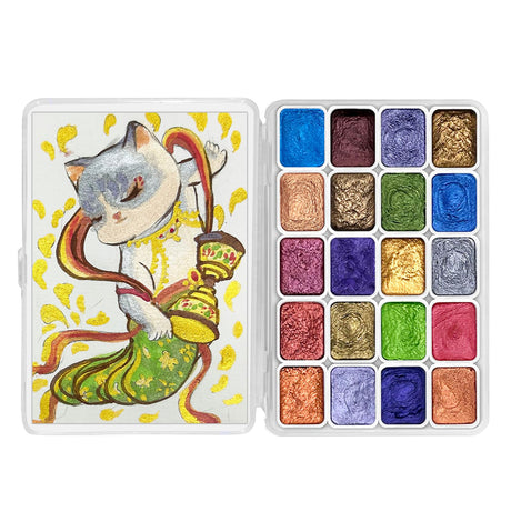 CraftyManor Mini Forestry Shifting Watercolor Painting Set, 20 Color Shifting Watercolor Paint Set, Shimmer Metallic Watercolor Paints Set, Glitter Watercolor Paint, Solid, DunHuang Style CraftyManor