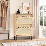 Crownland Shoe Cabinet, Shoe Storage Cabinet with 2 Flip-Out Drawers, Modern Two-Tier Shoe Rack Cabinet for Entryway, Hallway, Living Room(Wood) Crownland