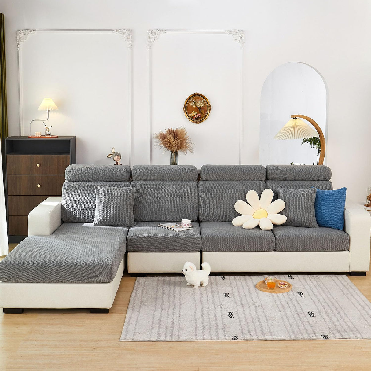 Disayu Magic Sofa Covers Couch Covers 2024 New Couch Cushion Covers Universal Sofa Covers Washable Stretch Slipcovers for Sectional Sofa (Texture Gray,Large Single Seat Cover) Disayu