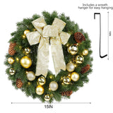 Hausse Lighted Christmas Wreath with Metal Hanger, Pre-lit Xmas Wreath with Large Golden Bow & Balls, 8 Modes & Timer, Battery Operated with 40 Lights, for Front Door Gate Wall Xmas Party Decorations Hausse