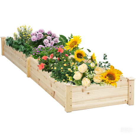 SUNCROWN 8x2ft Wooden Raised Garden Bed Planter Box for Vegetables, Herbs, and Flowers in Backyard/Patio/Outdoor Gardening with Open Base, Natural, 96 x 24 x 10in SUNCROWN