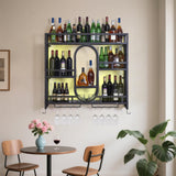 39in Wine Rack Wall Mounted with Led Light, 3-Tiers Black Bar Shelf Wall Mounted, Liquor Bottle Display Shelf, Wall Wine Rack for Kitchen Bar Dining Rooms Decoration BGGFNZ