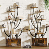 YITAHOME Tall Bookshelf with LED Light, Artistically Designed Tree Bookshelf with Cats Litter Box, 8-Tier Unique Bookshelves Corner Display Shelf for Home Office, Bedroom YITAHOME