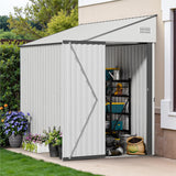 Lyngins 4x8 Lean to Metal Shed - White, Heavy-Duty Outdoor Storage for Bikes, Tools, Lawn Mowers & Firewood, Rust-Resistant Wall Side Design Sheds with Lockable Door, Waterproof Coating & Sloped Roof Lyngins