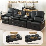 DRMBOOK 118'' RV 4 Seater Recliner Sofa, Faux Leather Three Camper Couch 4 Seater Recliner, Home Movie Theater Seating Chair, 4 Person Push Back Recliners for Living Room, Black DRMBOOK