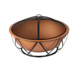 Fire Sense 62241 Fire Pit Barzelonia Copper-Look Wood Burning Lightweight Portable Outdoor Firepit Backyard Fireplace Camping Bonfire Included Screen Lift Tool & Cooking Grate - Round - 26" Fire Sense