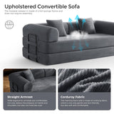 79" Convertible Sofa Bed with Fixed-Shape Frame & Removable Armrests, Modular Corduroy Sleeper Sofa, Folding Mattress Couch for Small Spaces - No Assembly Needed in Dark Gray (Includes 2 Pillows) SAVENICA