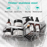 YASONIC Corner Shower Caddy, 3-Pack Adhesive Bathroom Caddy with Soap Holder and 12 Hooks, Rustproof Stainless Steel Shower Organizer, No Drilling Wall Mounted Shower Rack, Brushed Silver YASONIC