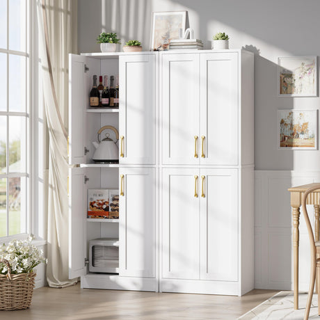 Homzbesy Pantry - Kitchen Pantry Cabinet with 4 Doors and Adjustable Shelves, Tall White Cabinet Freestanding Storage Cupboard for Dining Room Living Room, Laundry, Bathroom Homzbesy