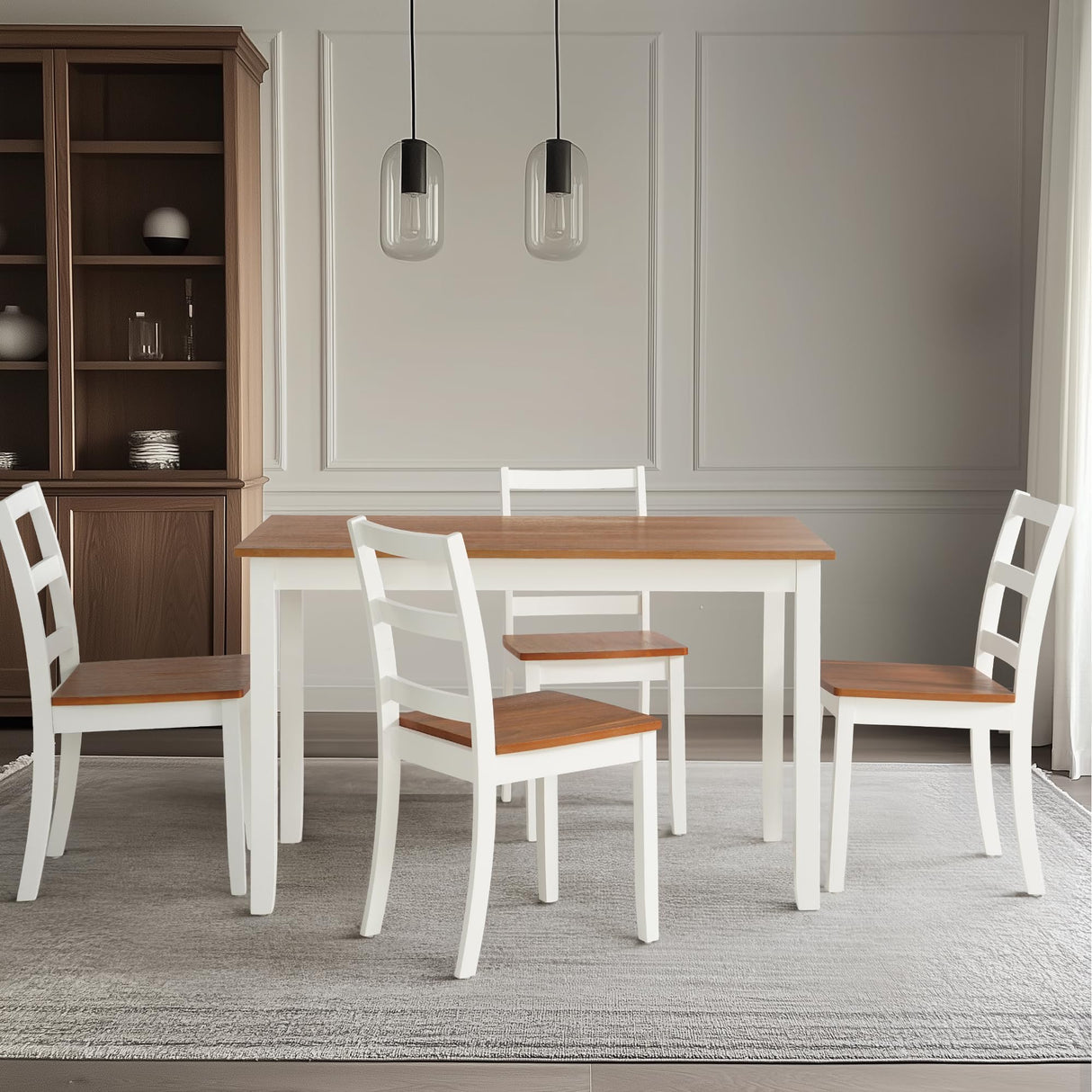 Comfy to go 5-Piece Solid Wood Table Set, Dining Table Set for 4, Farmhouse Rectangular Kitchen Table, Space-Saving Dinette Table Set for Dining Room, Office, Terrace, Courtyard - White Comfy to go