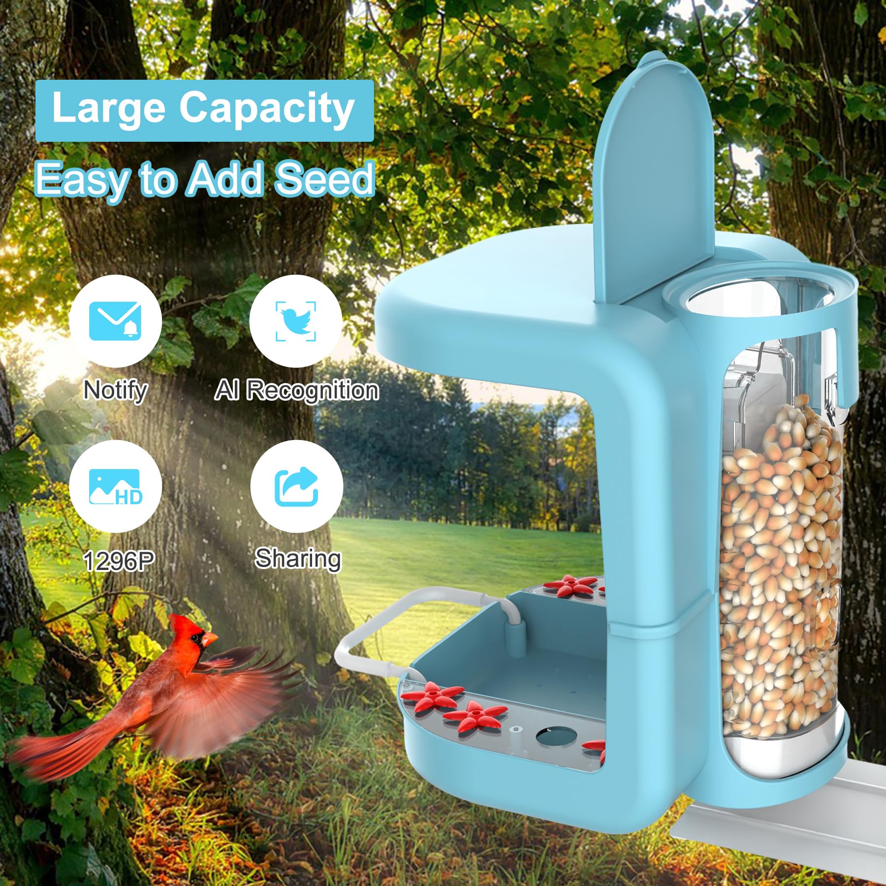 Qidoubird Smart Bird Feeder with Camera, Outdoor Bird Feeder Camera Solar Powered, Real Time Notifications, 1296P HD Live Video Bird Feeder Camera, Ideal Gifts for Bird Lovers (with Solar Pan - WoodArtSupply