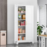 GAIOUS 71" Tall Metal Storage Cabinet with 2 Doors and 4 Adjustable Shelves, Kitchen Pantry Cabinet White Freestanding Cupboard, 5 Tier Multifunctional Steel Storage for Office, Kitchen, Dining Room GAIOUS