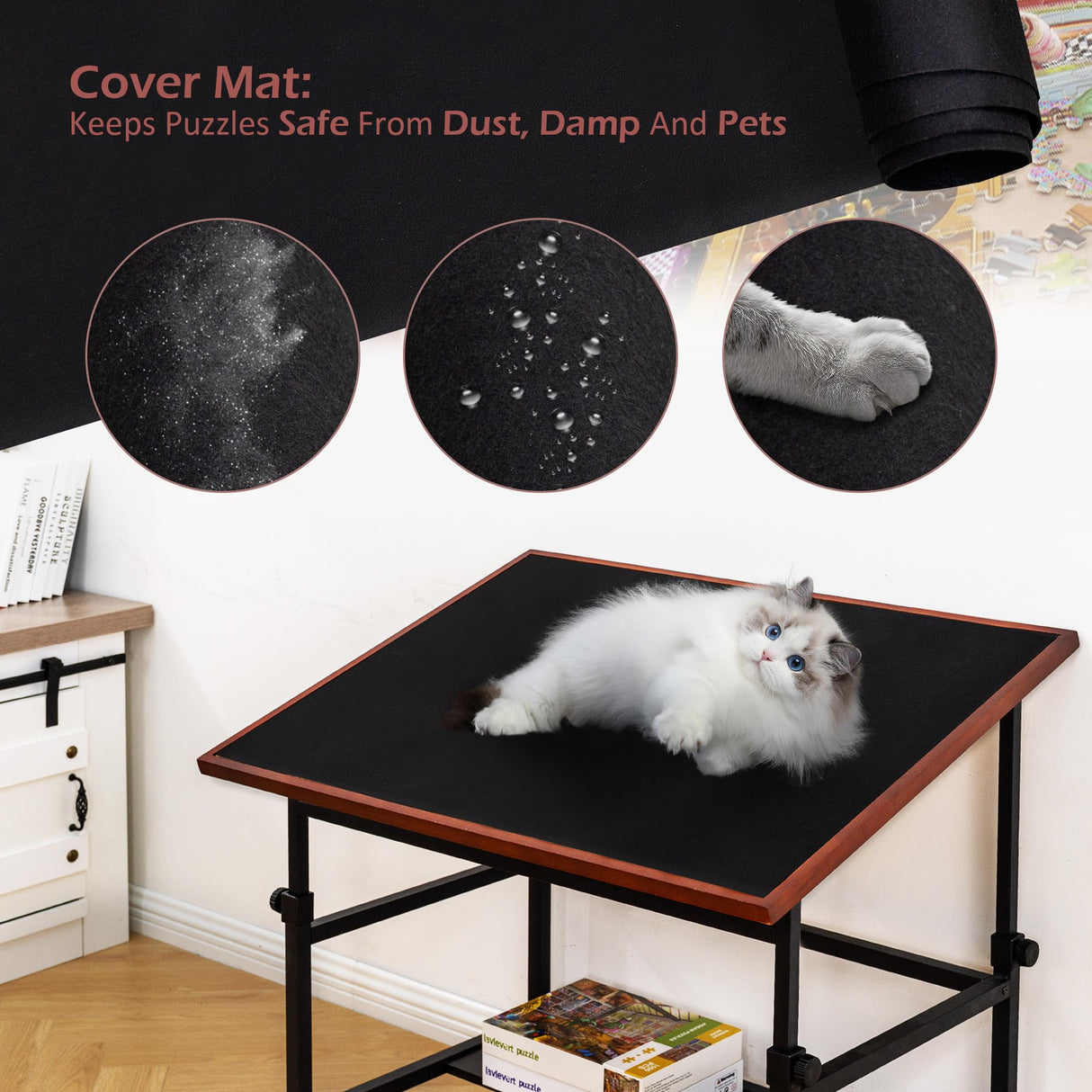 Lavievert Jigsaw Puzzle Table with Cover, Angle & Height Adjustable Puzzle Board Easel with Open Storage Shelf, Large Tilting Table with 4 Rolling Wheels for Up to 1500 Piece Puzzles LAVIEVERT