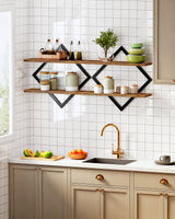 CHOEZON Floating Shelves, Set of 2 Wall Shelves, 2-Tier Hanging Shelves, Wall Shelf Set of 2, Wall Mounted Shelves, for Living Room, Bedroom, Kitchen, Office, Study, Rustic Brown TBJ01P2BF CHOEZON