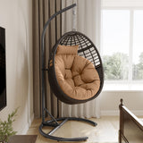 TWT Hanging Egg Chair with Stand, 330lbs Capacity Patio Wicker Egg Swing Chair with UV Resistant Cushion for Bedroom Garden Indoor Outdoor (Dark Brown) TWT