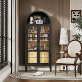 ROOMTEC Modern Farmhouse Arched Cabinet with Auto Sensor Light and Adjustable Shelves in Black Oak ROOMTEC