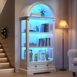 Lighted Display Cabinet with Glass Doors, 72" Tall Curio Cabinet - 4 Tier Display Case with Human Sensor Lights, Bookcase for Collectibles Toys Books, White Dystler