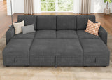 HONBAY Modular Sectional Sleeper Sofa Bed, Corduroy Pull Out Couch with Storage Ottoman, U Shaped Sectional Couches for Living Room, Dark Grey HONBAY
