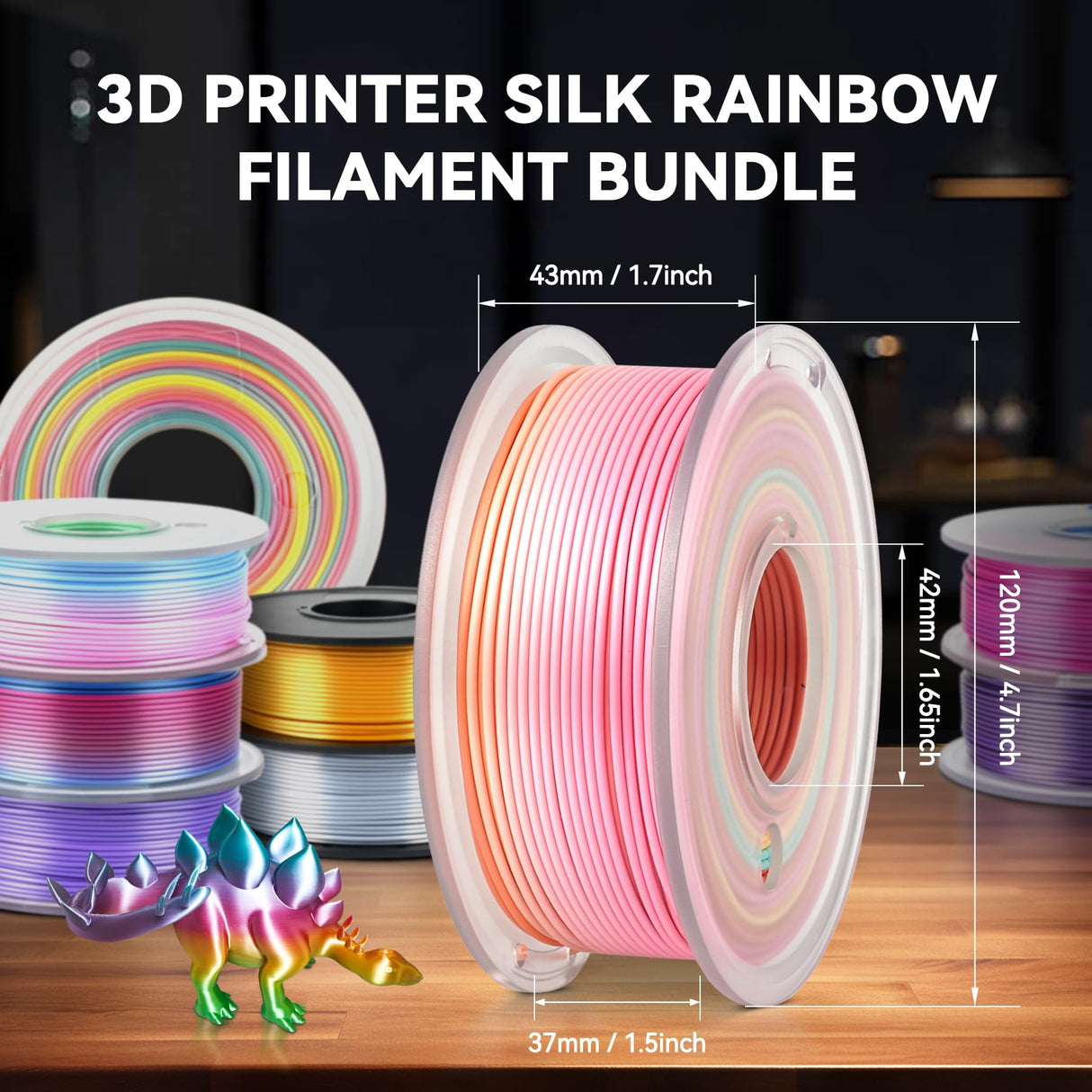 JAYO 3D Printer Filament Bundle, PLA Silk Filament Bundle Multicolor, Shiny Silk PLA Filament 1.75mm, Fast Color Change Rainbow Filament, Individually Vacuum Packed, 250g Spool, 8 Rolls, 2kg in Total JAYO
