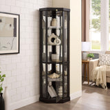 Lighted Corner Display Curio Cabinet Wooden Shelving Unit with Tempered Glass Door, Bar and Liquor Storage Area with 4 Shelves, Wine Cabinet，Black CQSXDA