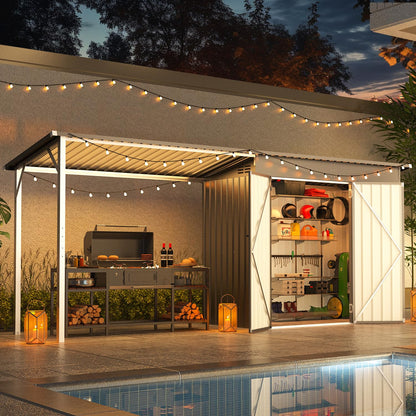 AECOJOY Outdoor Open-Sided Storage Shed, 6'x4' Sheds & Outdoor Storage with 24 Sq. Ft Covered, 4x8 FT Small 2-in-1 Tool Shed with Attached Hardtop Metal Pergola Gazebo