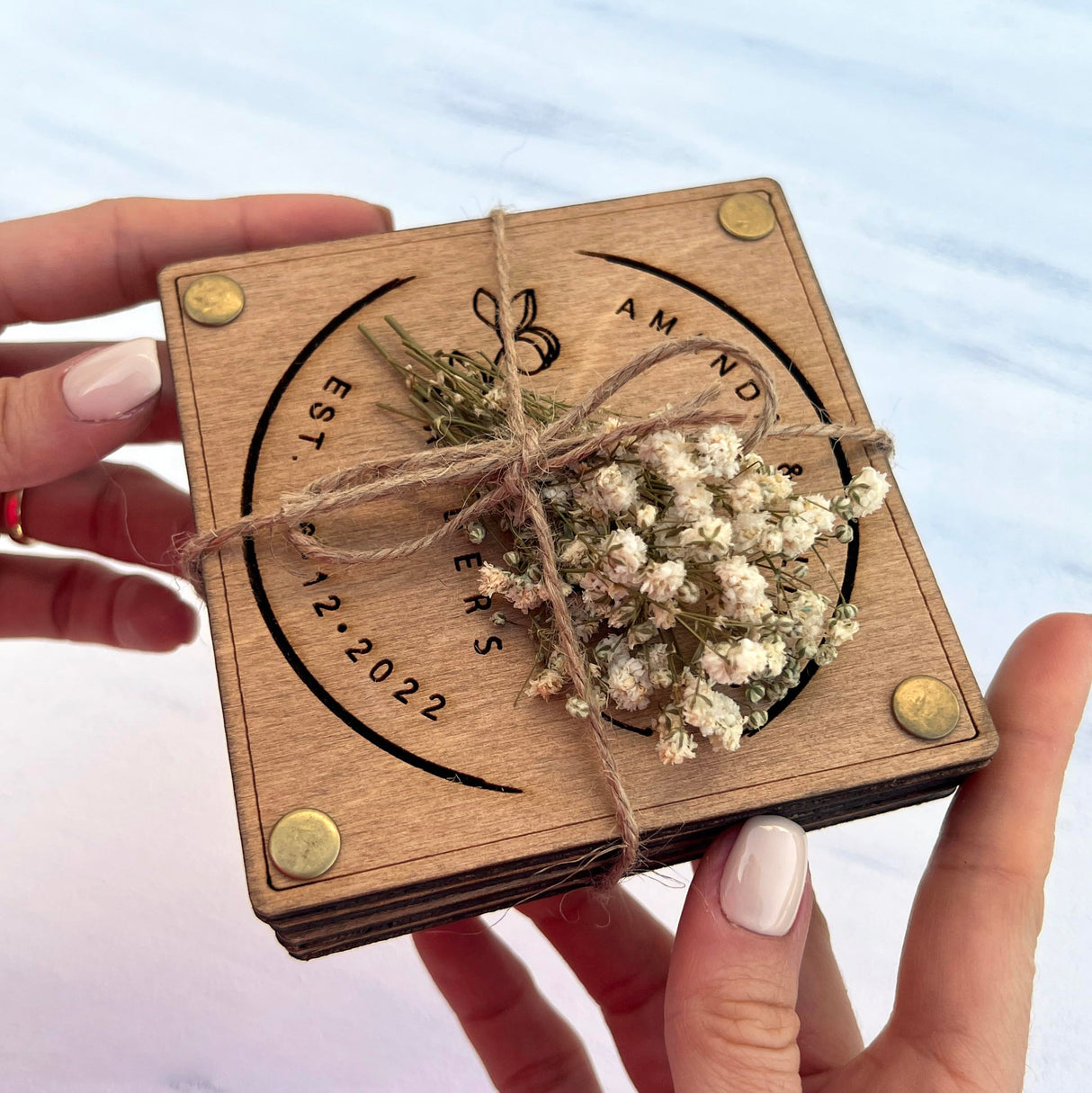 Personalized Coaster Wedding Gifts for Couple Unique Birch Wooden Coasters, Anniversary Gifts, Personalized Wedding Gift, Housewarming Gift, Set of 4, 6, 8, 12, 16 vitawed