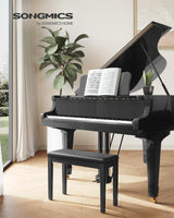 SONGMICS Wooden Duet Piano Bench with Padded Cushion and Music Storage Compartment, Piano Chair Seat, Black ULPB75BK SONGMICS