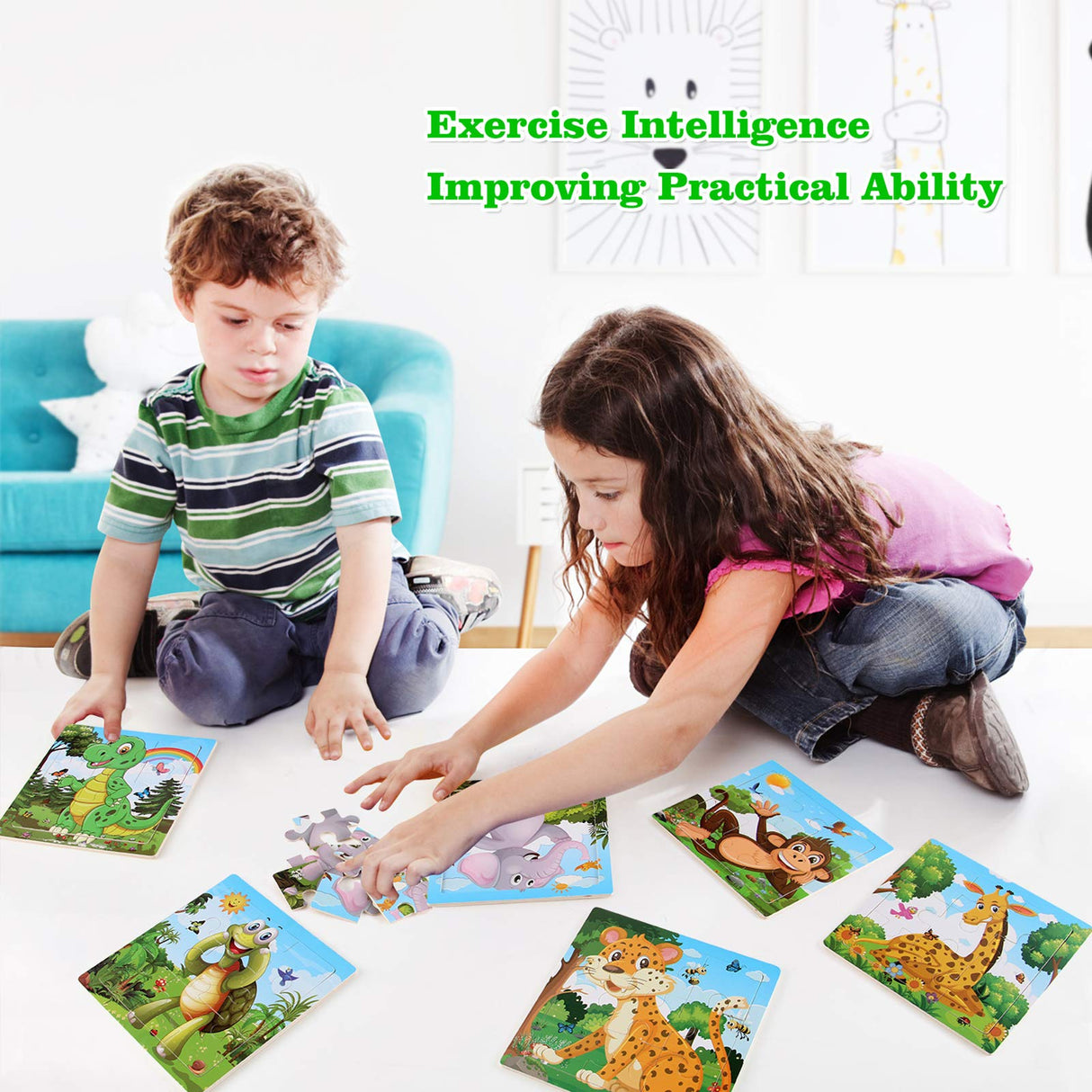 NASHRIO Wooden Puzzles for Toddlers 2-5 Years Old(Set of 6), 9 Pieces Preschool Educational and Learning Animal Jigsaw Puzzle Toy Gift Set for Boys and Girls NASHRIO