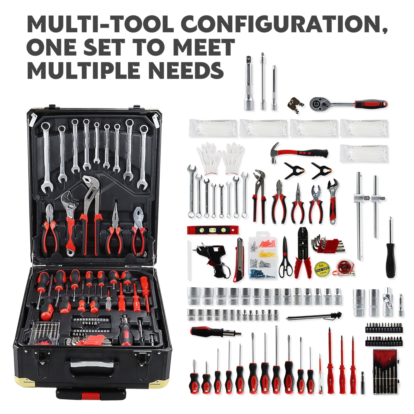 899 pcs Aluminum Trolley Case Tool Set, Removable Portable Hand Toolbox Set with 4 Drawers and Wheels for Household Repairs, Auto Maintenance, Construction, Garden (Black) - WoodArtSupply