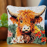 Cute Highland Cow Cattle Latch Hook Kits Pillow Crochet Yarn Cushion Pre-Printed Rug Needlework DIY Pillowcase Hook and Latch Kit Christmas Home Sofa Decoration 43x43cm(3) WoodArtSupply