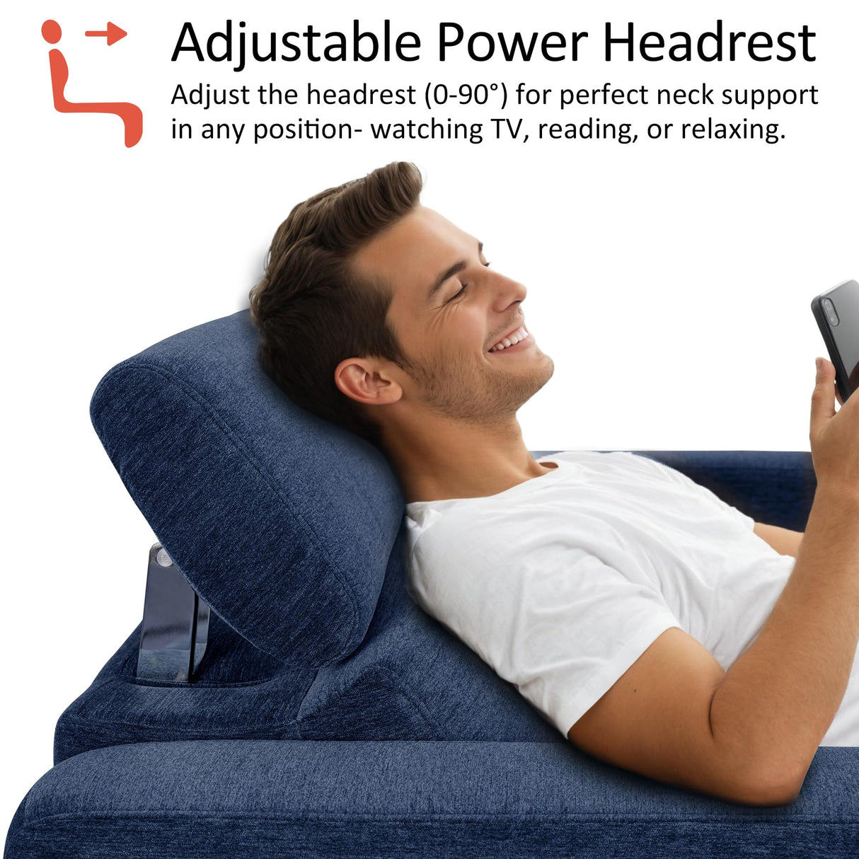 MCombo Zero Wall Recliner Sofa, Power Reclining Sofa, Wall Hugger Power Recliner Sofa with Adjustable Headrest, USB & Type C Ports, for Living Room, Fabric, HL198M3 (Navy Blue, 3-Seater) MCombo