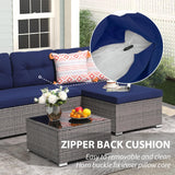 JOIVI Outdoor Patio Furniture Set, Small Sectional Conversation Set, All-Weather Wicker Furniture Sofa Set, L-Shaped Outdoor Patio Seating with Cushions, Tempered Glass Coffee Table, Navy Blue JOIVI