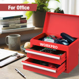 WORKPRO Mini Metal Tool Box with 2 Drawers and Top Storage, Small Tool Chest with PVC Liners and PP Feet Pads, Cold Rolled Steel Toolbox with Magnetic Tab WORKPRO