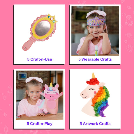 Craftikit® 20 Award-Winning Princess & Unicorn Crafts for Kids Ages 3-10 Years, All-Inclusive Toddler Arts and Craft Kits for Kids, Fun Toddler Craft Box for Girls in Preschool Craftikit