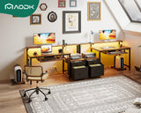 AODK 48" Computer Desk with Fabric File Cabinet and Drawer, Reversible Office Desk with Power Outlet and LED Light, Study Desk with Printer Stand, Keyboard Tray, Monitor Riser and PC Stand, Vintage AODK