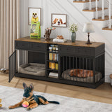 IDEALHOUSE 82” Large Dog Crate for 2 Dogs, Dog Kennel Indoor with 4 Drawers and Shelves, Double Dog Crate Furniture TV Stand, Wooden Dog Cage for Medium Large Dogs, Black IDEALHOUSE