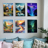 Lovepefe Mountain Diamond Art Painting Kits for Adults, 6 Pack Paint with Diamond Kit for Beginners DIY Full Drill Gem Art Home Wall Decor 12 X 16 Inch Lovepefe