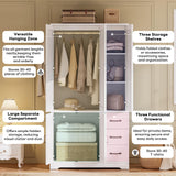 LIKIMIO Wardrobe Closet with 5 Cabinet Doors and 3 Drawers, Large-Capacity Deep Armoire for Bedroom with 3 Side Hooks, Hanging Rod and Anti - tip Kit, White LIKIMIO