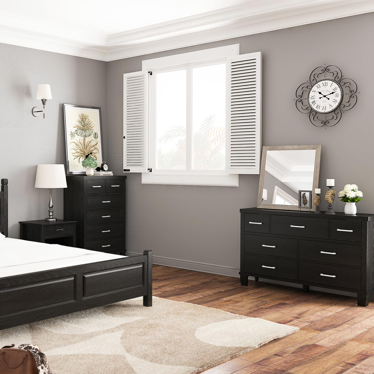 IDEALHOUSE Dresser for Bedroom with 7 Drawers, Modern Chest of Drawers Closet with Metal Handle, Wooden Dresser Organizer, for Bedroom, Living Room, Black IDEALHOUSE