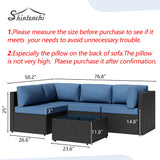 Shintenchi 5 Pieces Outdoor Patio Sectional Sofa Couch, Black PE Wicker Furniture Sets, Patio Conversation Sets with Washable Cushions Glass Coffee Table for Garden, Poolside, Backyard, Aegean Blue Shintenchi