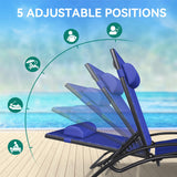 YITAHOME Outdoor Chaise Lounge Chair Set of 3, Pool Lounge Chairs with Side Table & 5-Position Adjustable Backrest, Sunbathing Recliner for Poolside, Backyard, Lawn, Deck - Navy YITAHOME