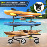 LotFun Kayak Storage Rack, Freestanding Heavy Duty Adjustable Kayak Stand Indoor Outdoor Storage Rack Garage, with Wheels and Foot Pad, for Kayaks, SUPs, Canoes, Surfboard(3 Levels) LotFun