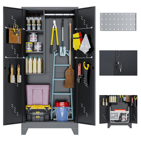 LyAosdFu Storage Cabinet, 75"H x 33.8"W x 16.5"D, Large Garage Cabinets with Lockable Doors, Metal Kitchen Pantry with Large Space at The Bottom, Utility Closet Ideal for Laundry Room, Bathroom,Office LyAosdFu