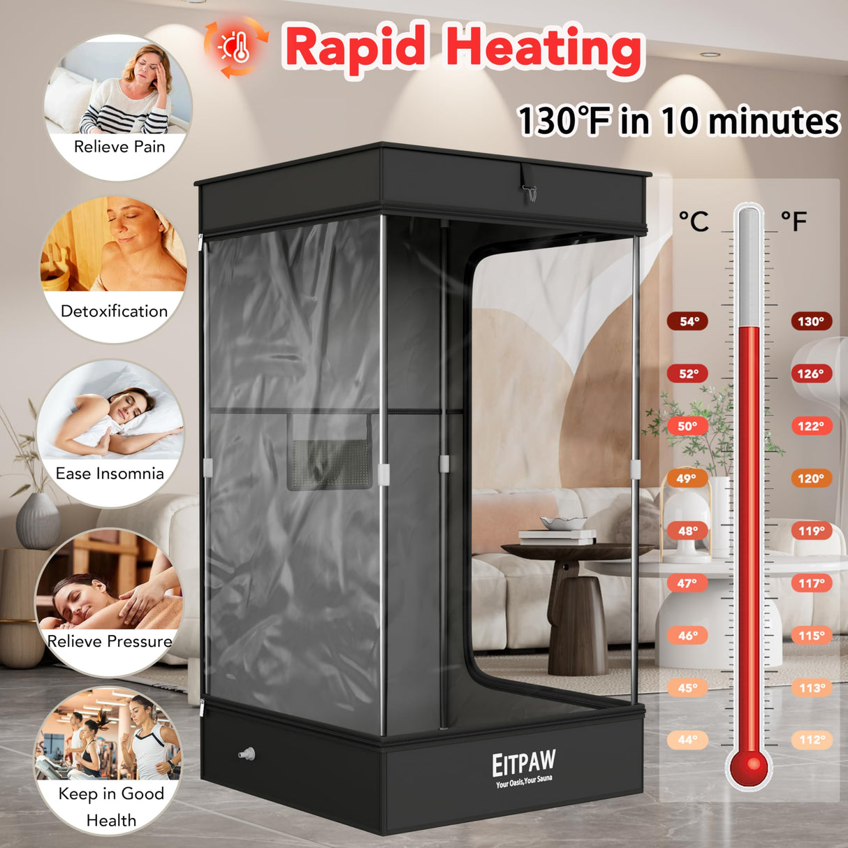 Sauna, Portable Steam Sauna, Full Size Sauna Tent for Home, Personal Sauna with 2.6L & 1000W Steamer, RGB LED Light, Remote Control, Foldable Chair, Foot Massager Roller, Mat, Suitable for Gym, Yoga Eitpaw