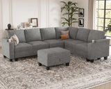 Belffin Chenille Modular Sectional Sofa Convertible L Shaped Corner Couches for Living Room with Storage Armrest with Cup Holder Light Grey Couch Belffin