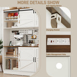 75” Tall Large Kitchen Pantry Storage Cabinet,63"W Farmhouse Kitchen Hutch Cabinet w/Power Outlet,Large Coffee Bar Cupboard w/Microwave Shelf & Wine Rack,4 Doors,2 Drawers, Dining Room, White chartustriable