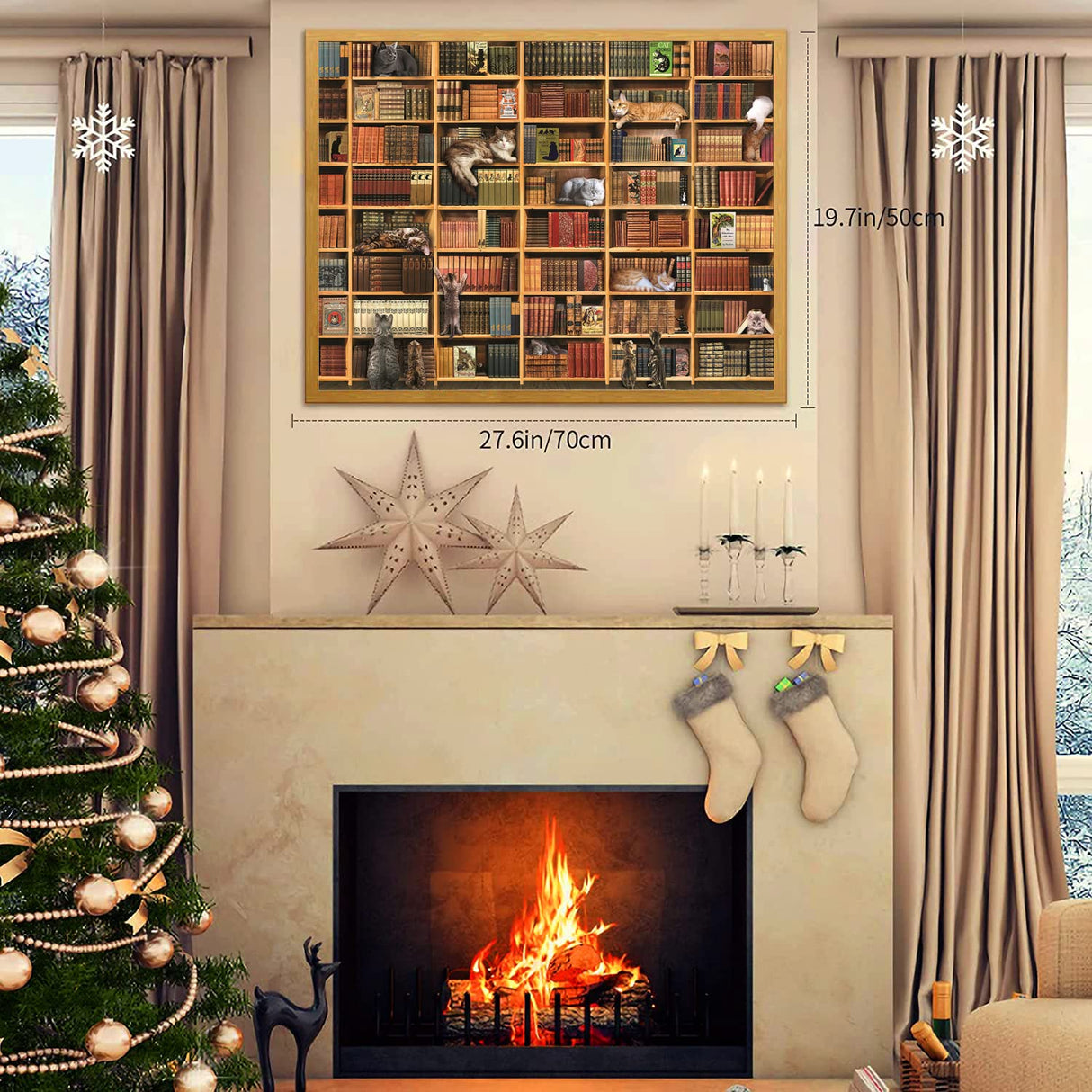 Puzzles for Adults 1000 Pieces and Up, Cats Library Jigsaw Puzzle, Funny Kitten Bookshelf Puzzles, Animal Pet Lover Challenging Puzzles for Friends Family Activity Game Nights Gifts RECHIATO